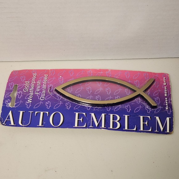 Vintage Large Fish Plain Gold Auto Emblem Christian Jesus Weatherproof NEW - Picture 1 of 3